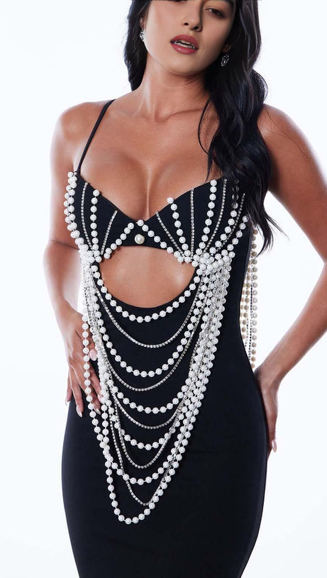 PEARL EMBELLISHED MIDI DRESS