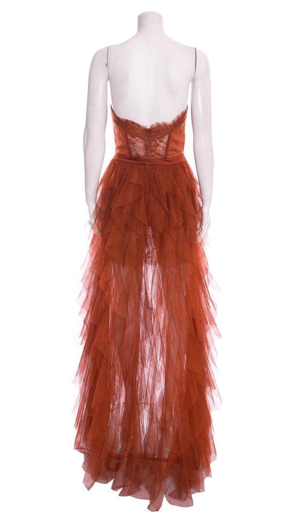 AIIZIE LACE CORSET SLIM MIDI DRESS IN RED - product image