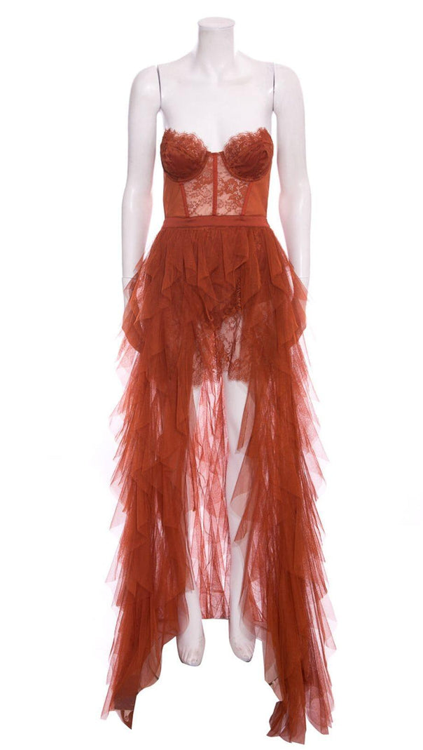 AIIZIE LACE CORSET SLIM MIDI DRESS IN RED - product image