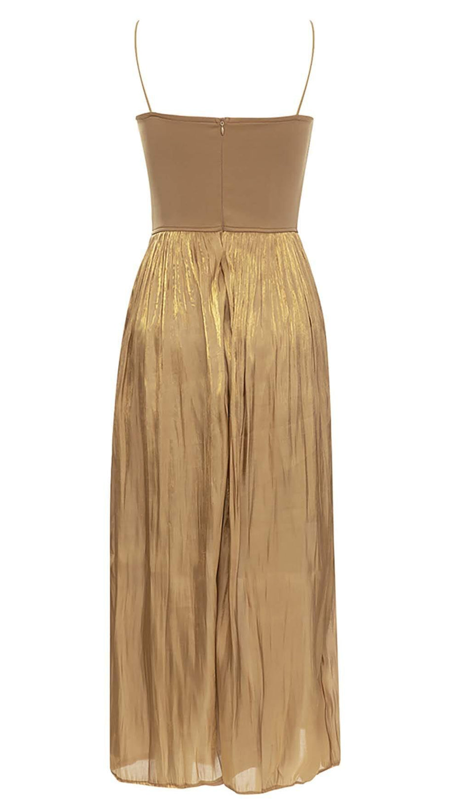 PLEATED STRAP MIDI DRESS IN TOBACCO