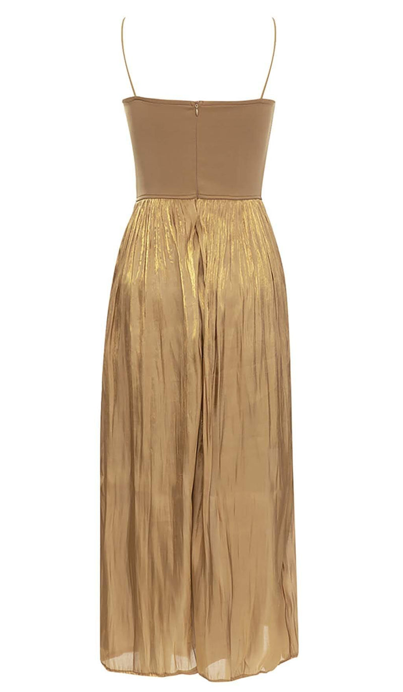 PLEATED STRAP MIDI DRESS IN TOBACCO