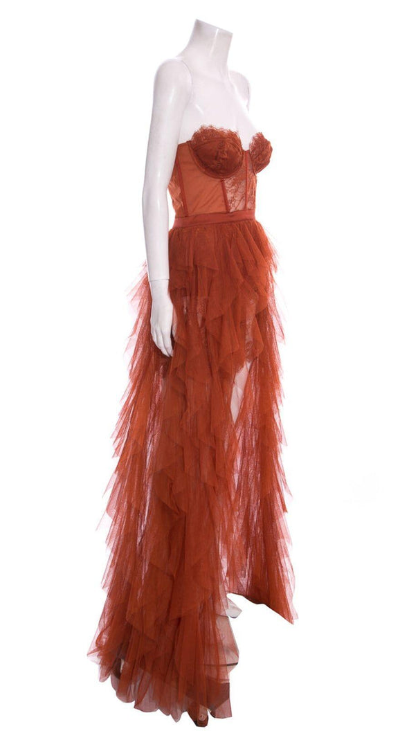 AIIZIE LACE CORSET SLIM MIDI DRESS IN RED - product image