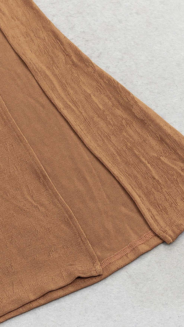AIIZIE PLUNGE LONG SLEEVE MIDI DRESS IN BROWN - product image