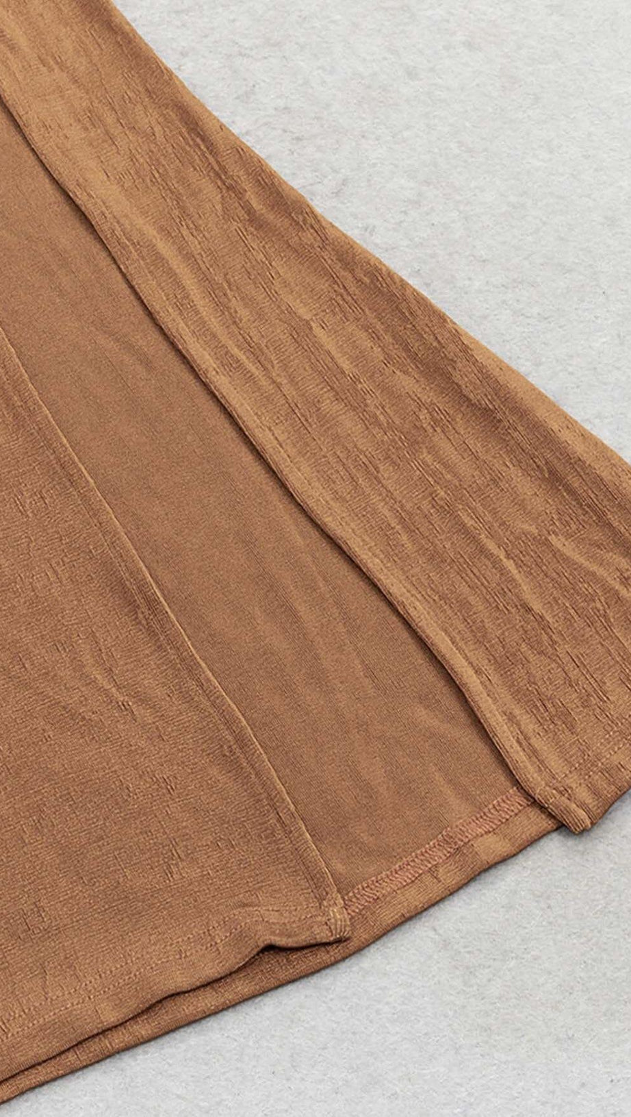 PLUNGE LONG SLEEVE MIDI DRESS IN BROWN