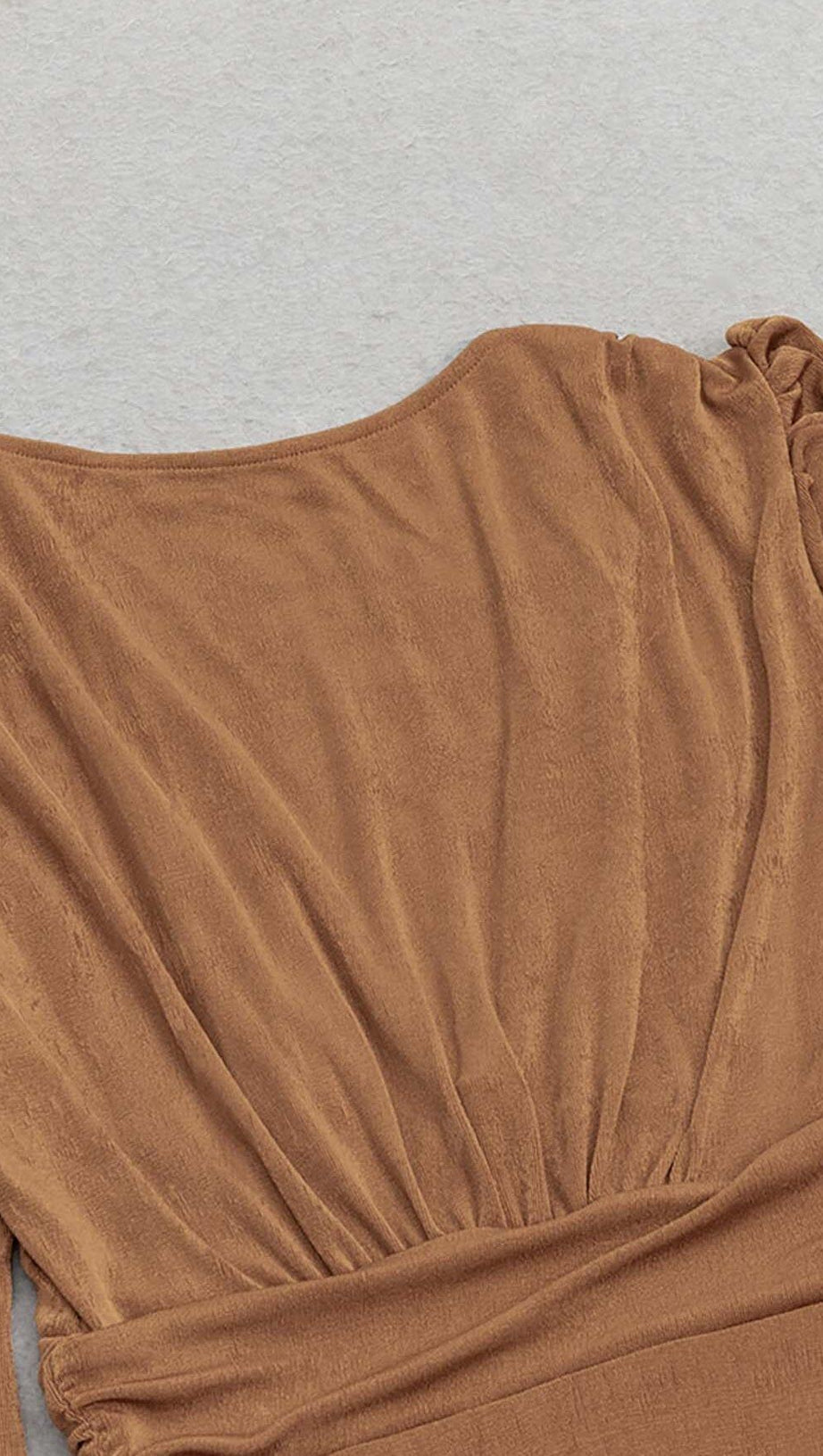 PLUNGE LONG SLEEVE MIDI DRESS IN BROWN