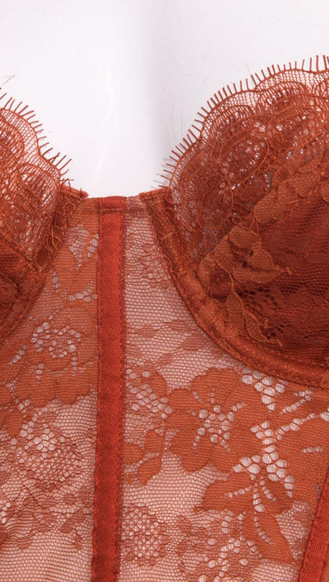 LACE CORSET SLIM MIDI DRESS IN RED