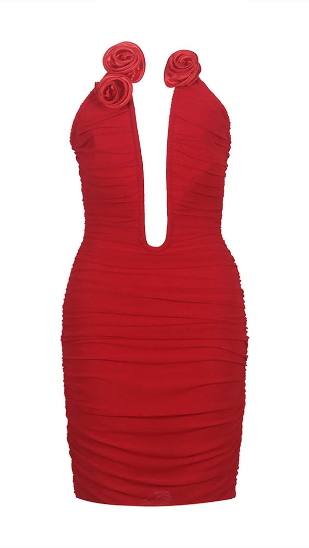 AIIZIE PLUNGING HALTER NECKLINE MINI DRESS IN RED - product image