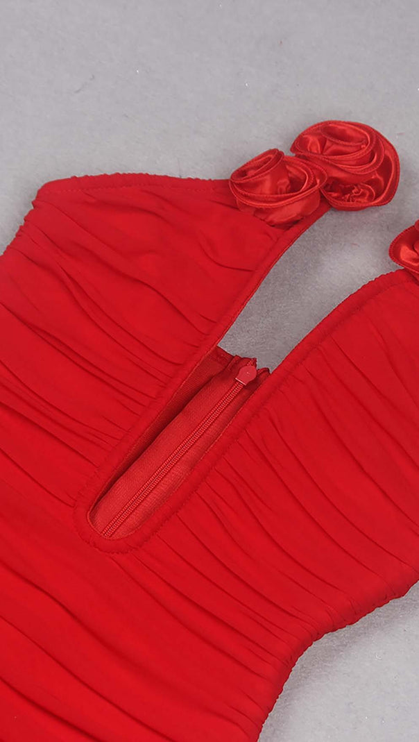 AIIZIE PLUNGING HALTER NECKLINE MINI DRESS IN RED - product image