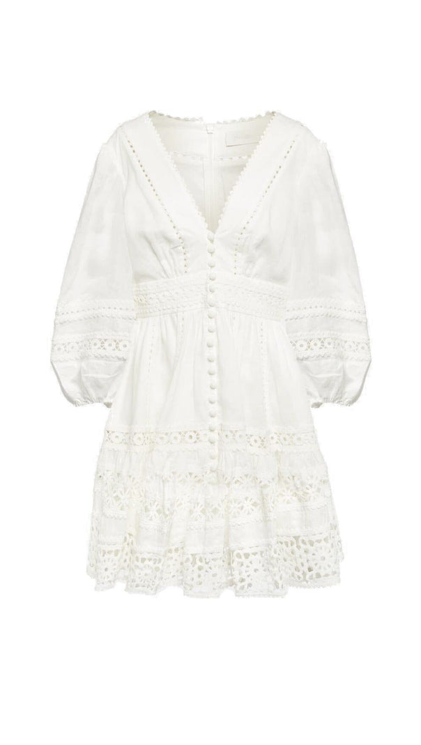 AIIZIE PLUNGING NECK LACE MINI DRESS IN WHITE - product image