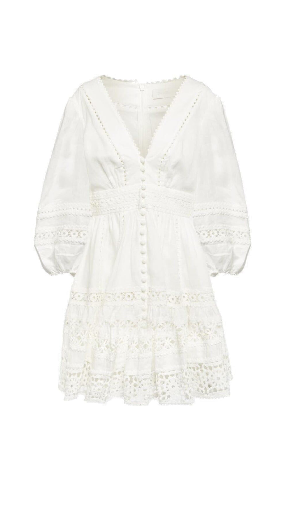 PLUNGING NECK LACE MINI DRESS IN WHITE