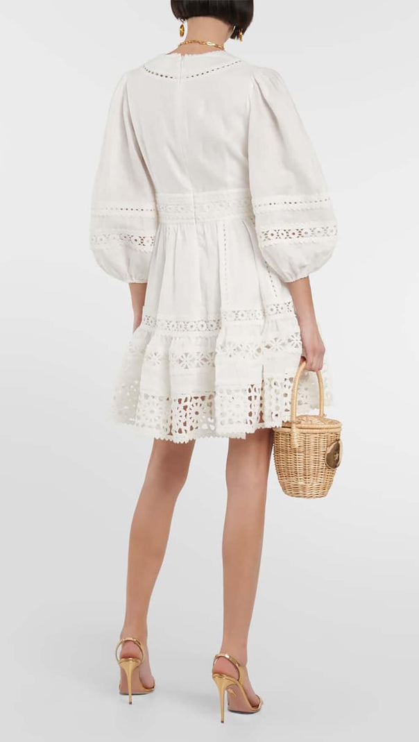 AIIZIE PLUNGING NECK LACE MINI DRESS IN WHITE - product image