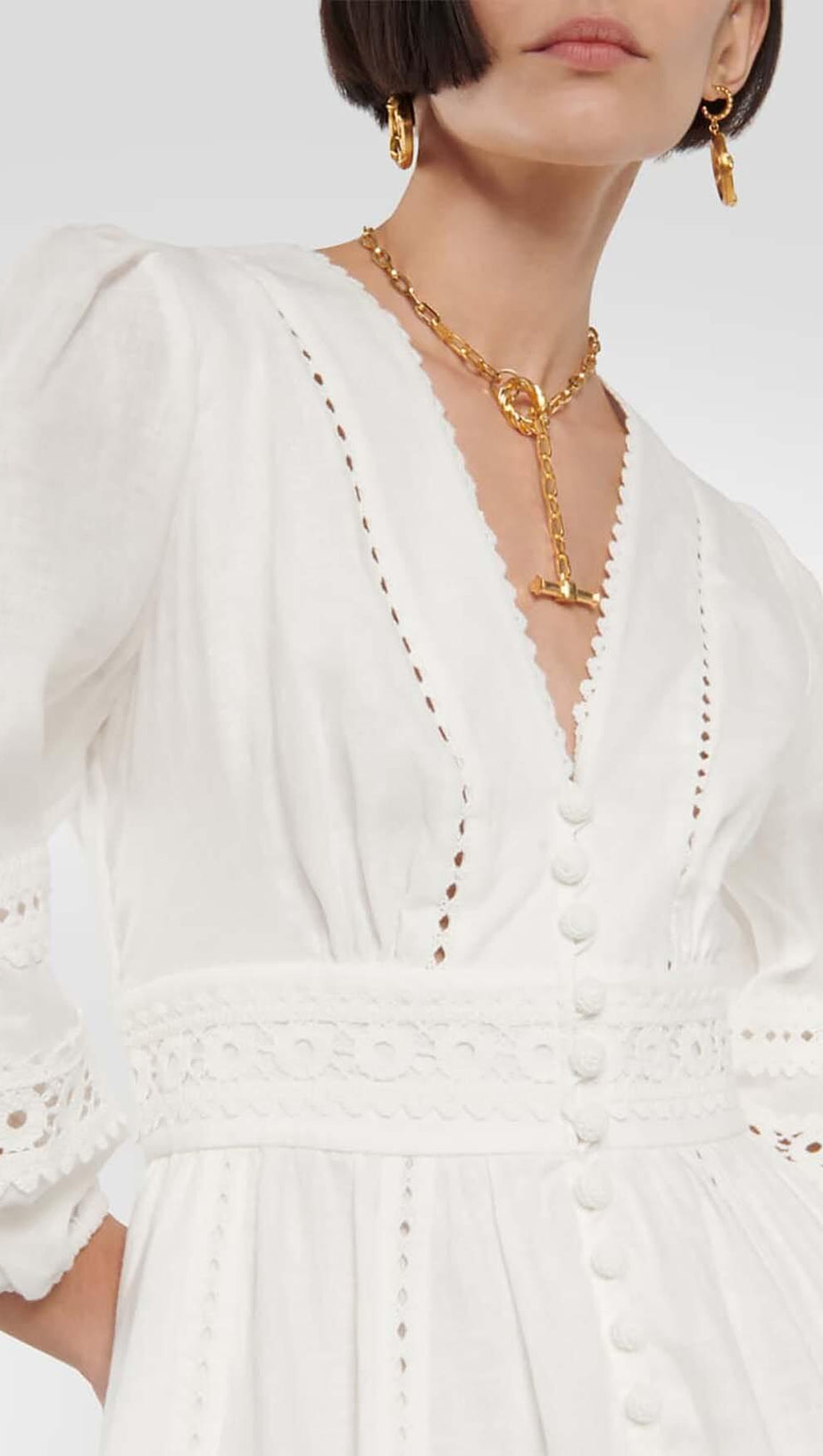 PLUNGING NECK LACE MINI DRESS IN WHITE