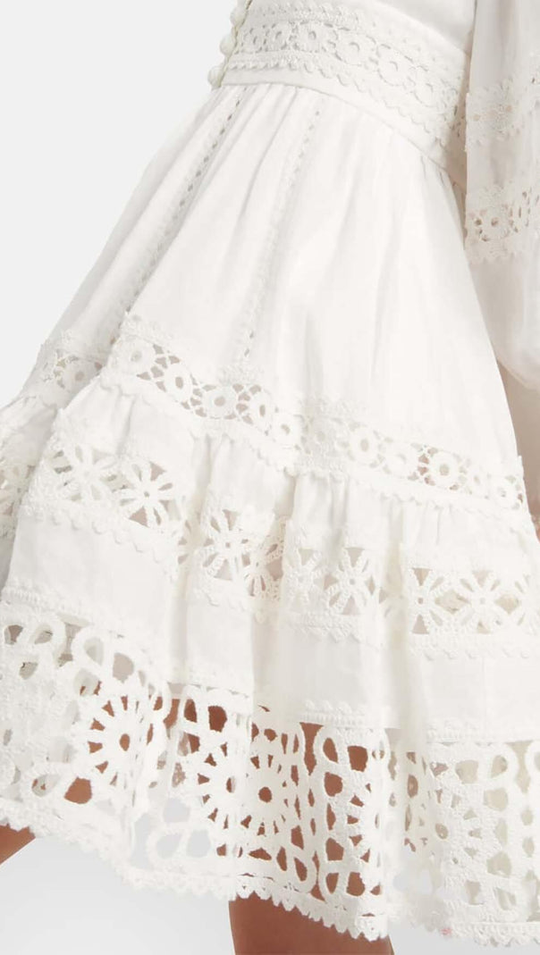 AIIZIE PLUNGING NECK LACE MINI DRESS IN WHITE - product image