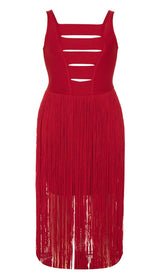 PLUS CUTOUT TASSEL MIDI DRESS IN RED