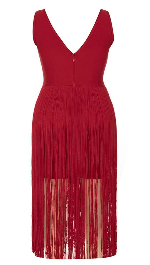 AIIZIE PLUS CUTOUT TASSEL MIDI DRESS IN RED - product image