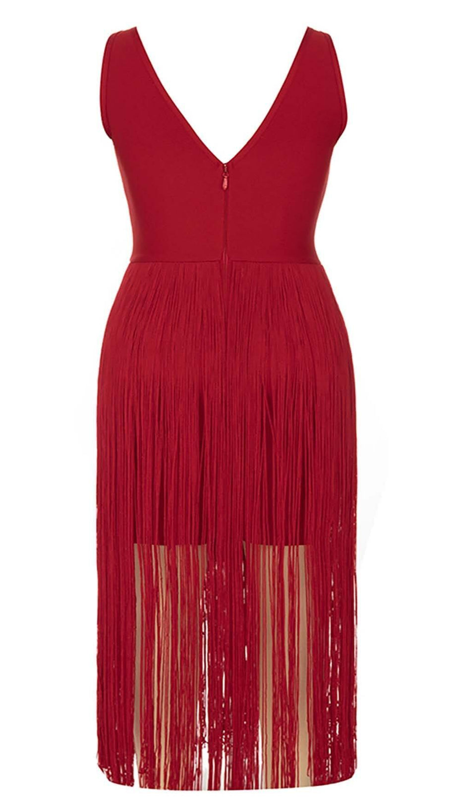 PLUS CUTOUT TASSEL MIDI DRESS IN RED