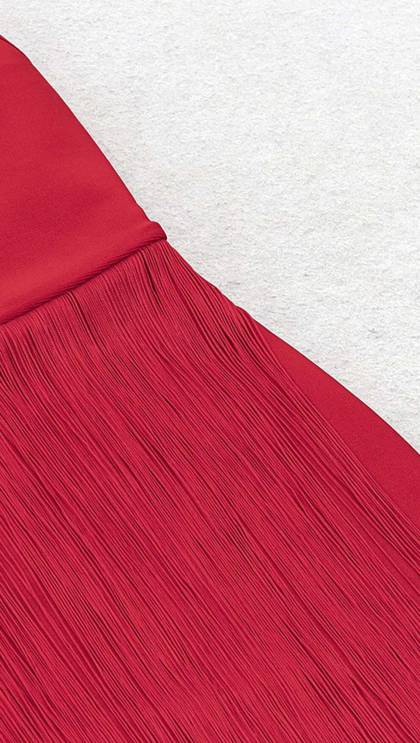 AIIZIE PLUS CUTOUT TASSEL MIDI DRESS IN RED - product image