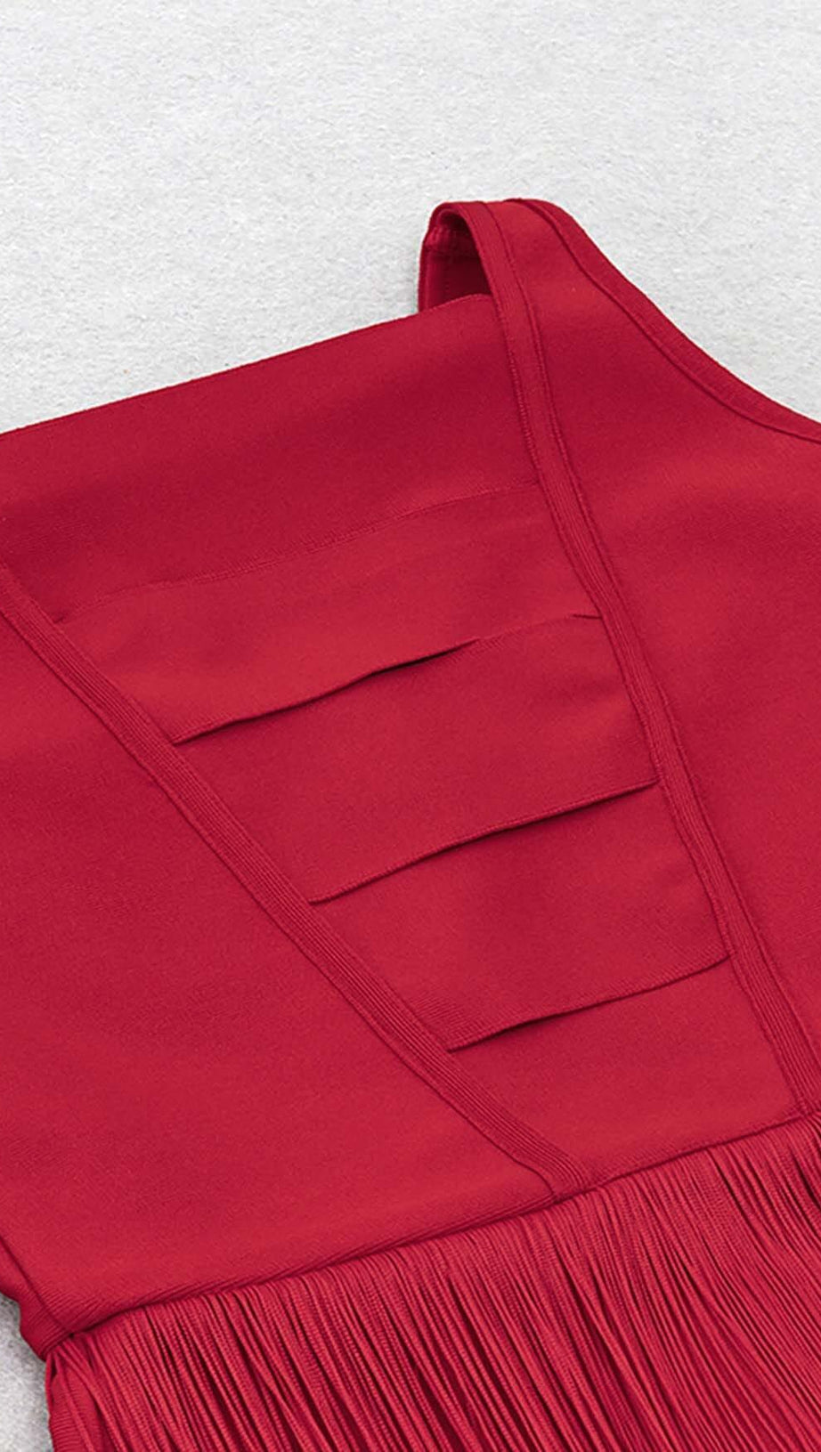 PLUS CUTOUT TASSEL MIDI DRESS IN RED