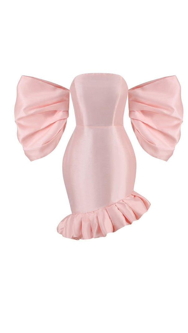 AIIZIE PUFF ASYMMETRIC MINI DRESS IN PINK - product image