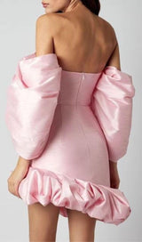 PUFF ASYMMETRIC MINI DRESS IN PINK