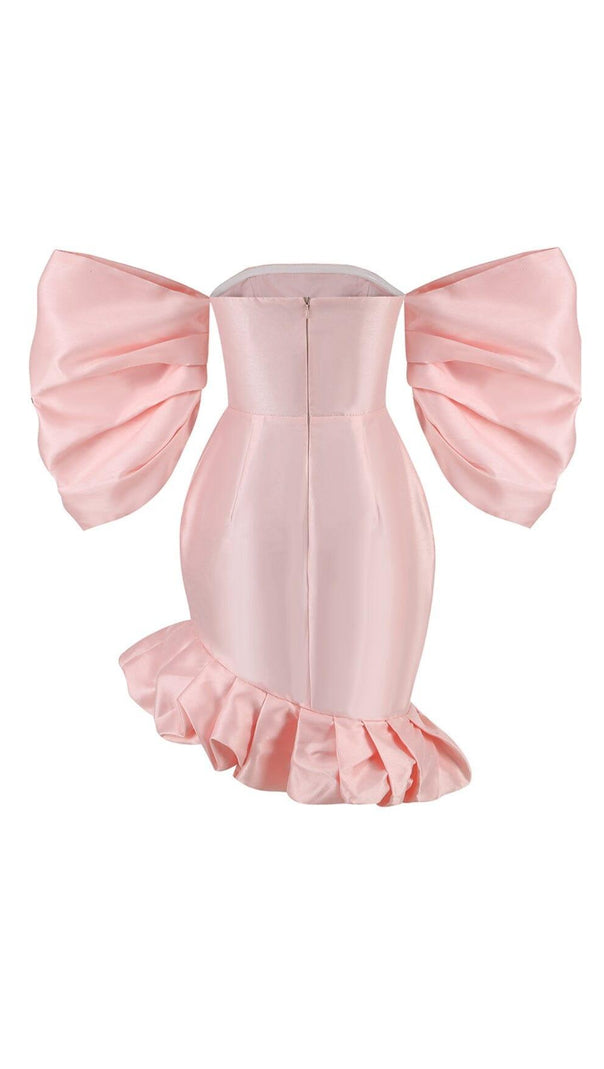 AIIZIE PUFF ASYMMETRIC MINI DRESS IN PINK - product image