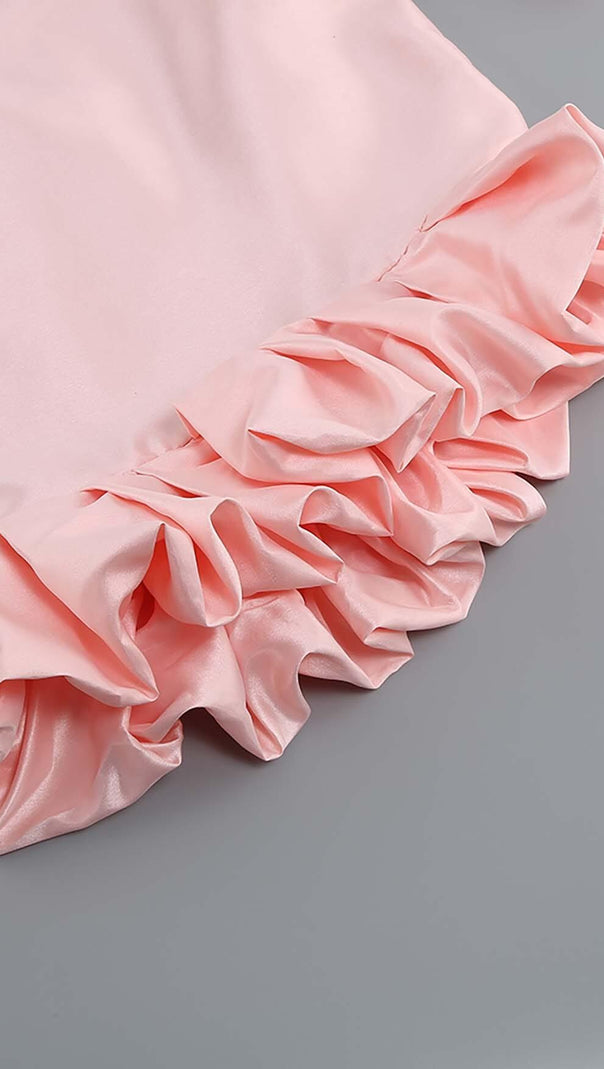 AIIZIE PUFF ASYMMETRIC MINI DRESS IN PINK - product image