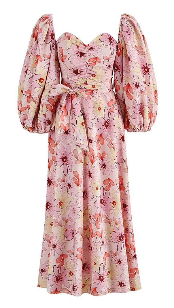 AIIZIE PUFF FLORAL MIDI DRESS IN PASTEL BLOOMS - product image