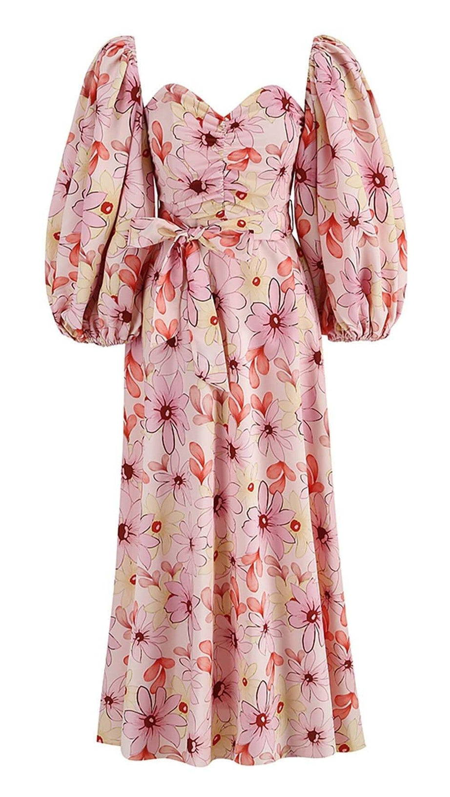 PUFF FLORAL MIDI DRESS IN PASTEL BLOOMS