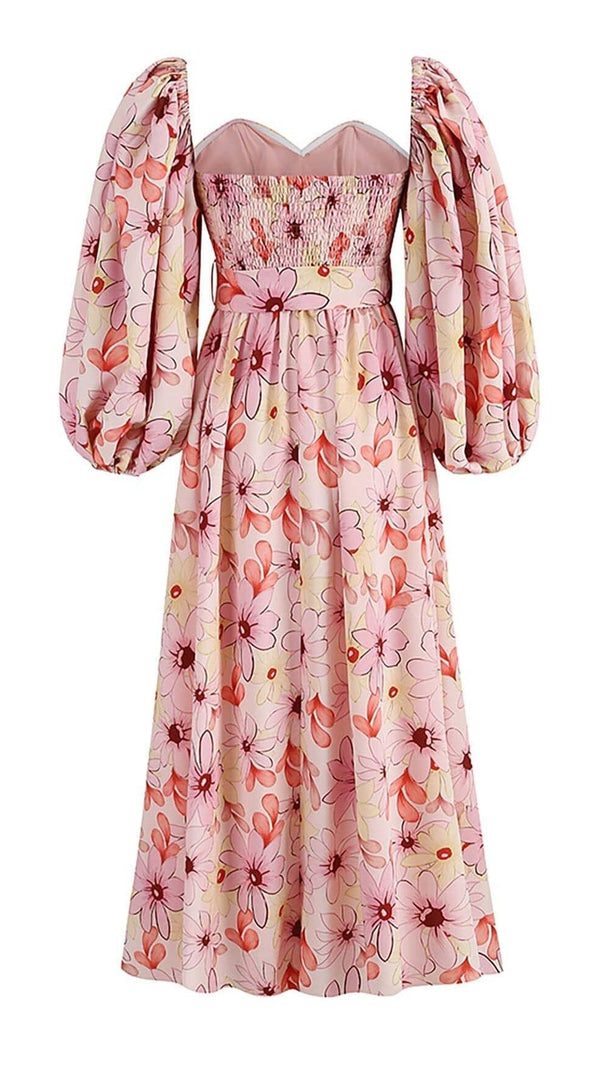 AIIZIE PUFF FLORAL MIDI DRESS IN PASTEL BLOOMS - product image
