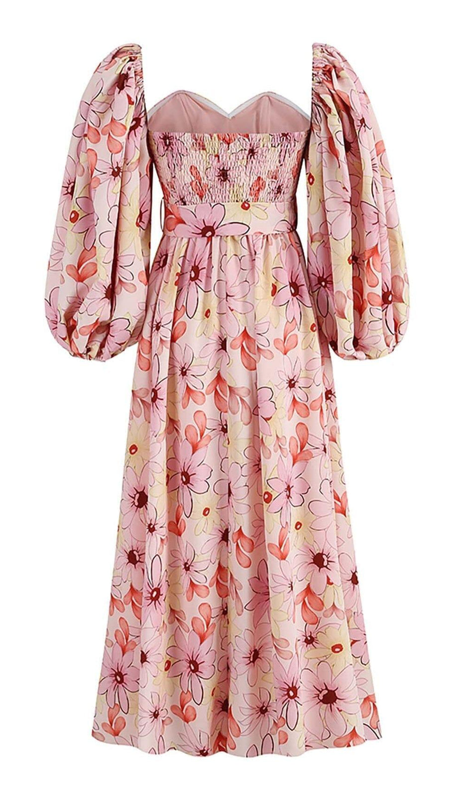 PUFF FLORAL MIDI DRESS IN PASTEL BLOOMS
