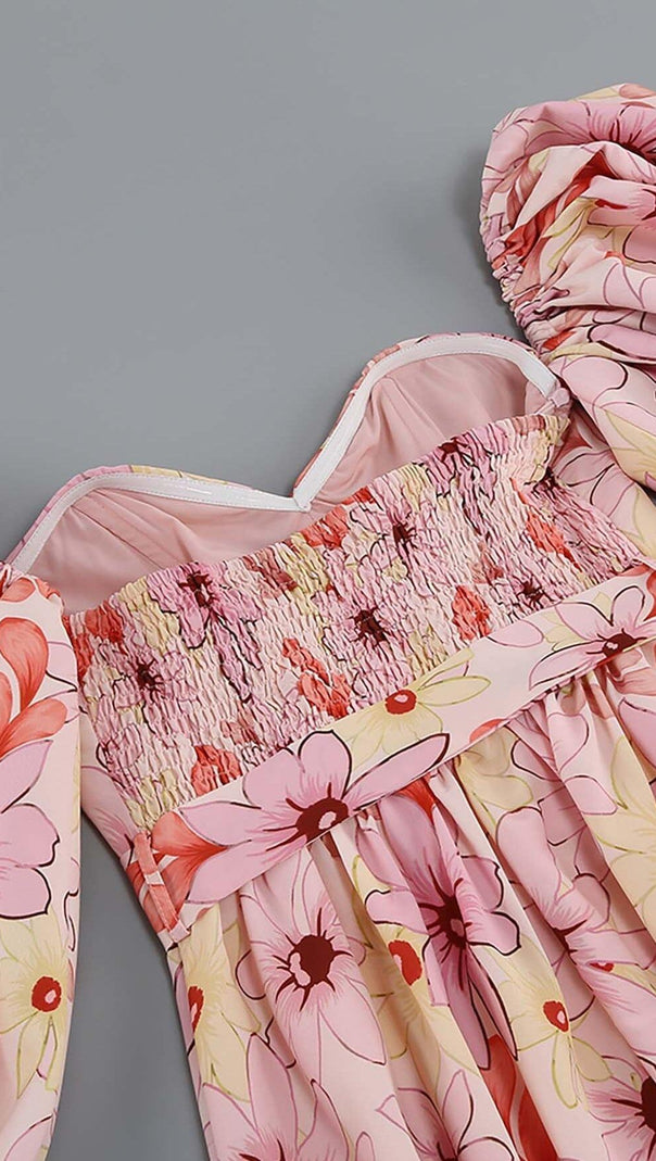 AIIZIE PUFF FLORAL MIDI DRESS IN PASTEL BLOOMS - product image