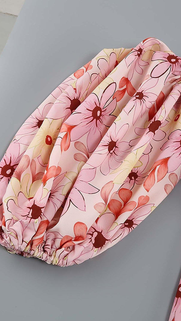 AIIZIE PUFF FLORAL MIDI DRESS IN PASTEL BLOOMS - product image