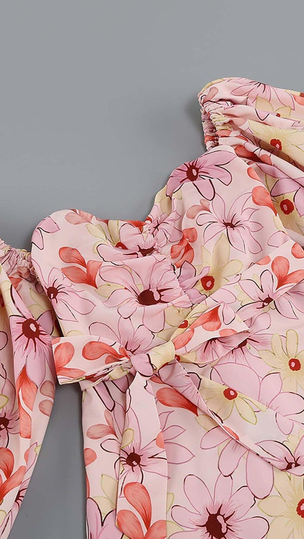 AIIZIE PUFF FLORAL MIDI DRESS IN PASTEL BLOOMS - product image