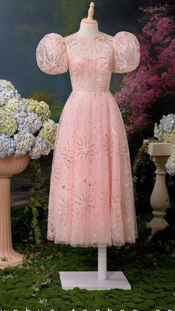 AIIZIE PUFF SLEEVE SEQUINS MAXI DRESS IN PINK - product image