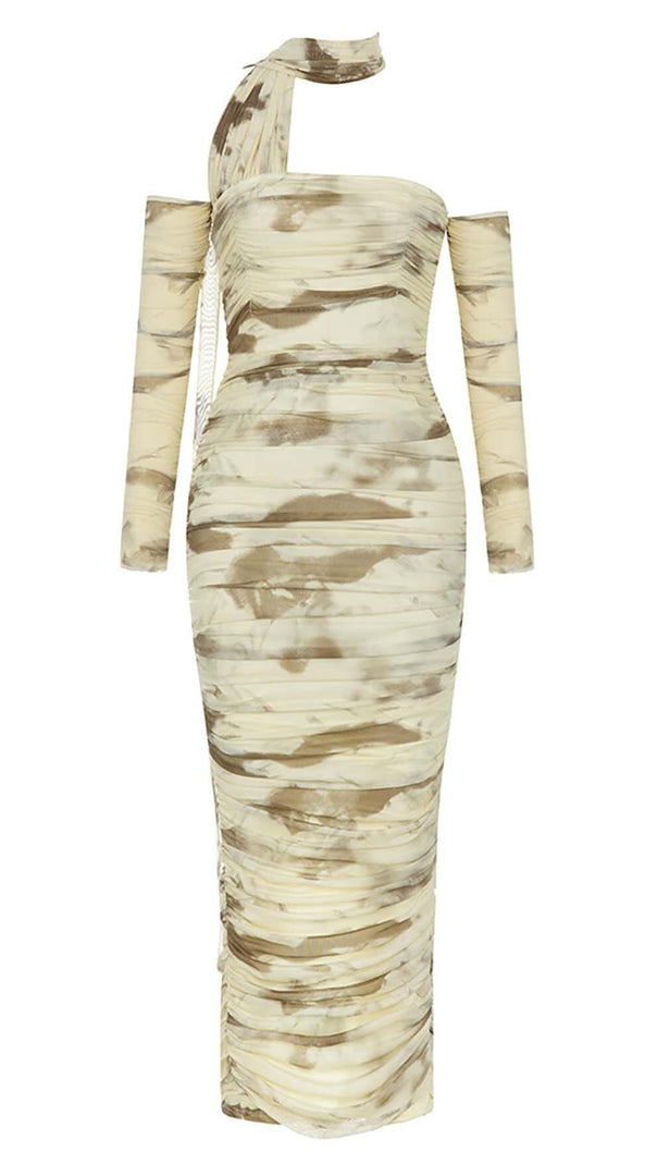 AIIZIE RUCHED BANDEAU MIDI DRESS IN BEIGE - product image