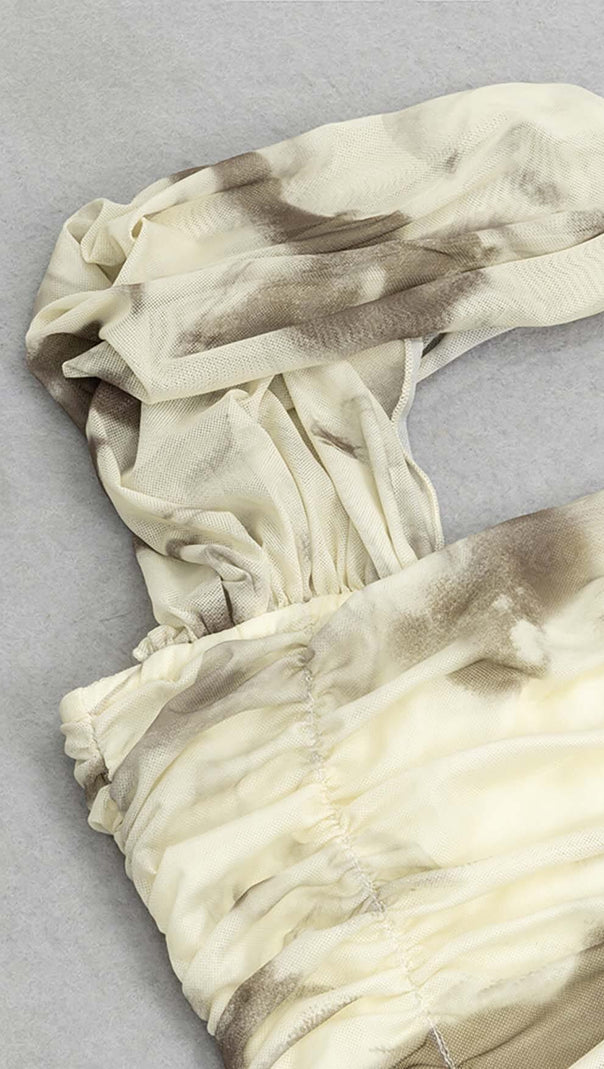 ABITO MIDI A FASCIA CON RUCHES IN BEIGE