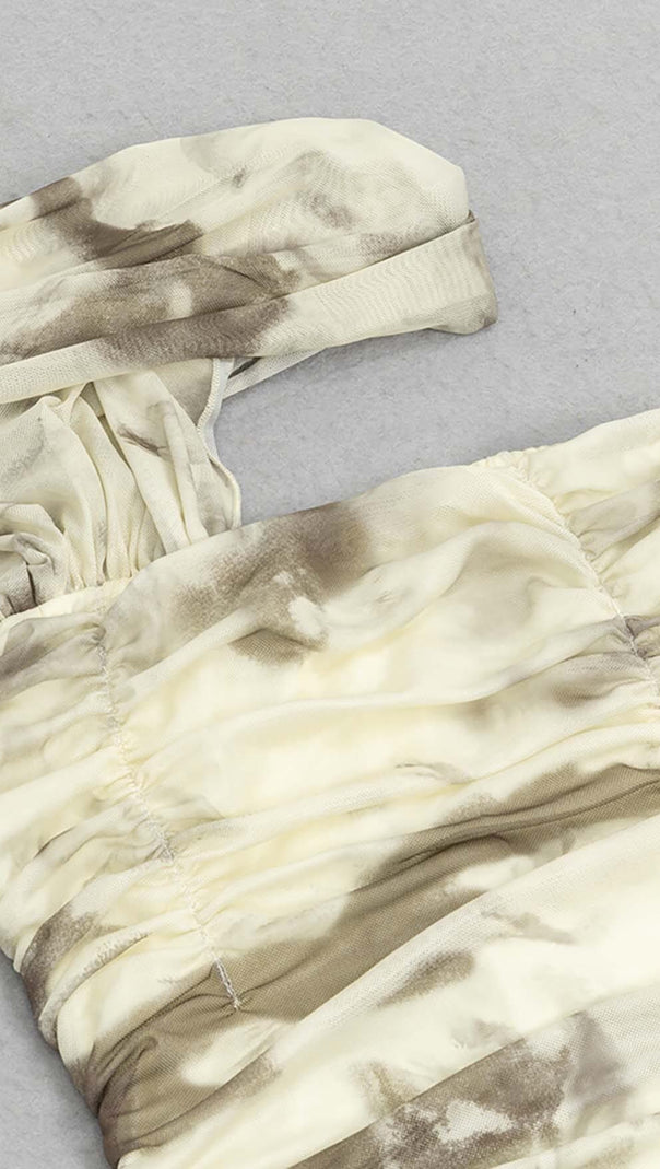 ABITO MIDI A FASCIA CON RUCHES IN BEIGE