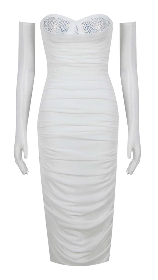 AIIZIE RUCHED BANDEAU MIDI DRESS IN WHITE - product image