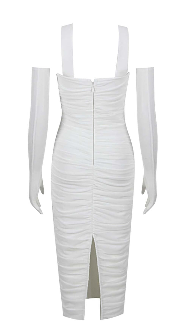 AIIZIE RUCHED BANDEAU MIDI DRESS IN WHITE - product image
