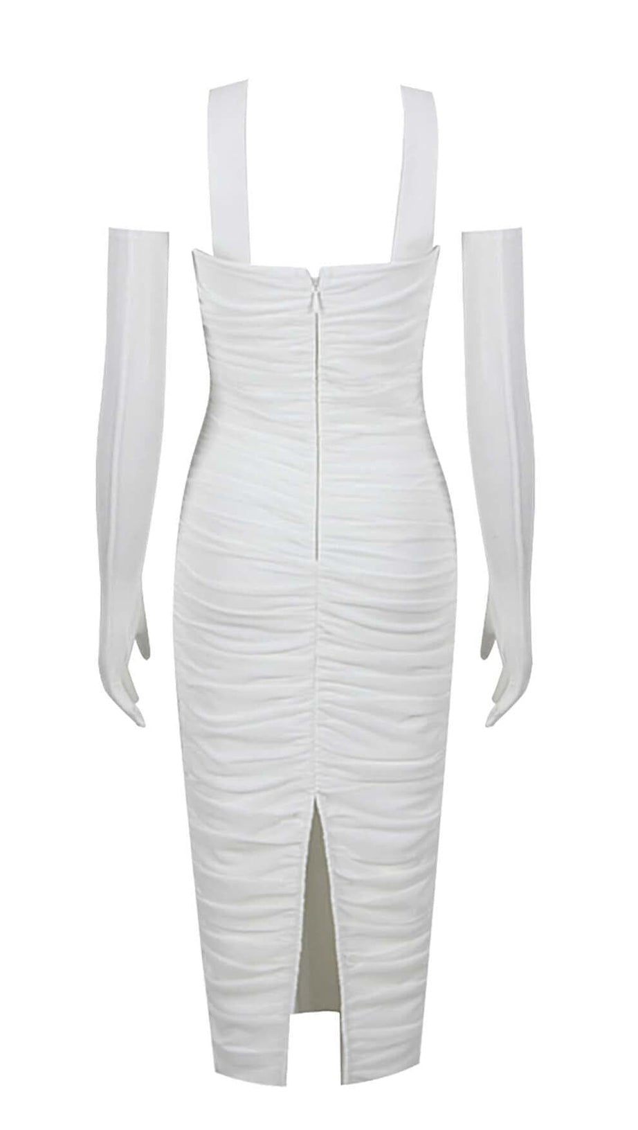RUCHED BANDEAU MIDI DRESS IN WHITE