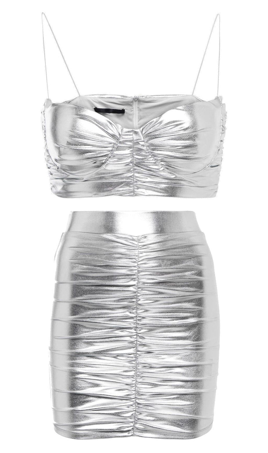 RUCHED BRALETTE AND SKIRT SET IN SLIVER
