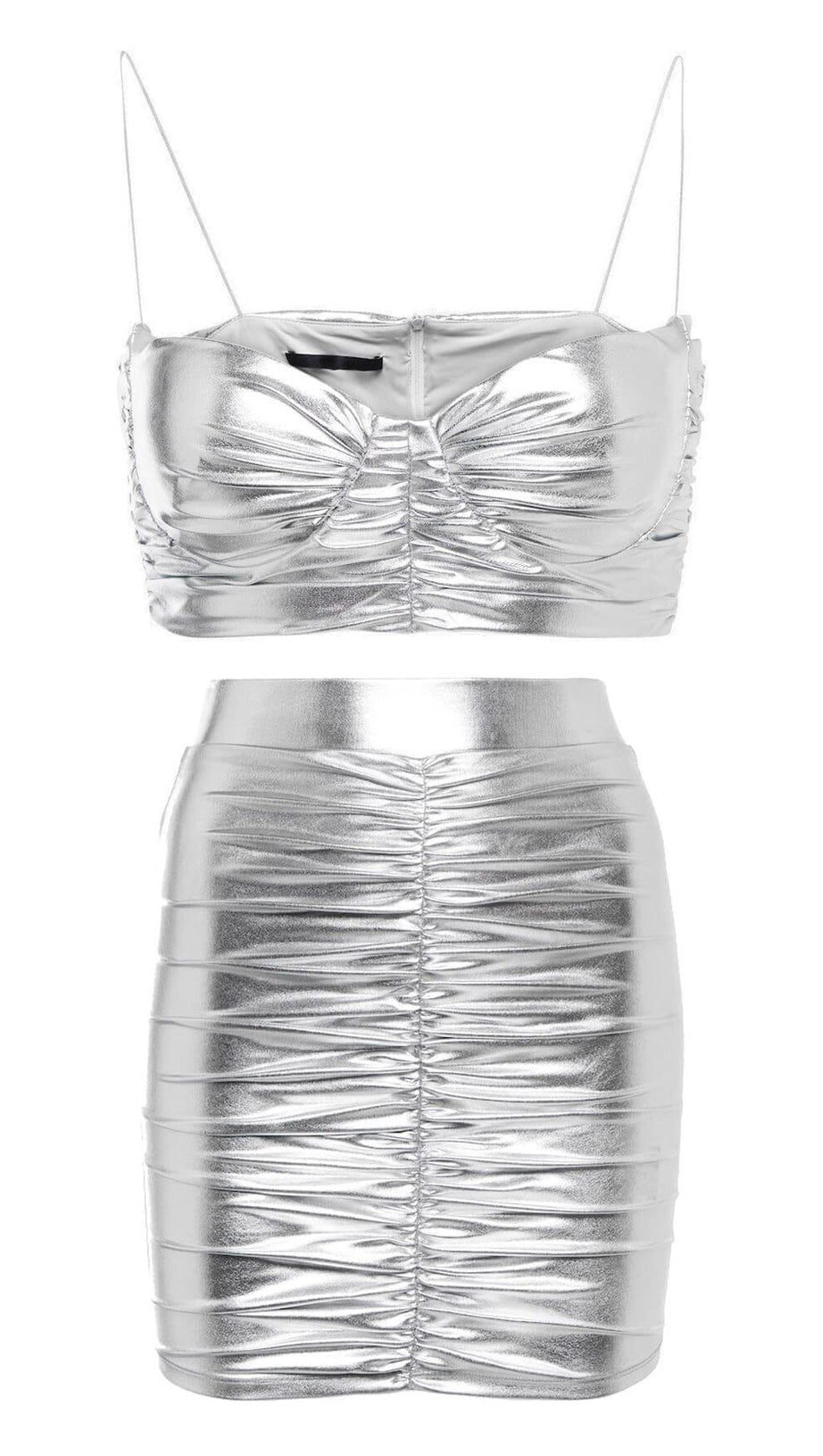 Completo reggiseno e gonna con balza in argento