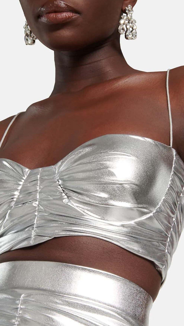 AIIZIE RUCHED BRALETTE AND SKIRT SET IN SLIVER - product image