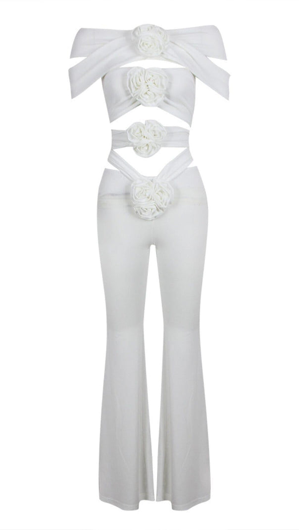 AIIZIE RUCHED CUTOUT FLARED TWO PIECE SET IN WHITE - product image