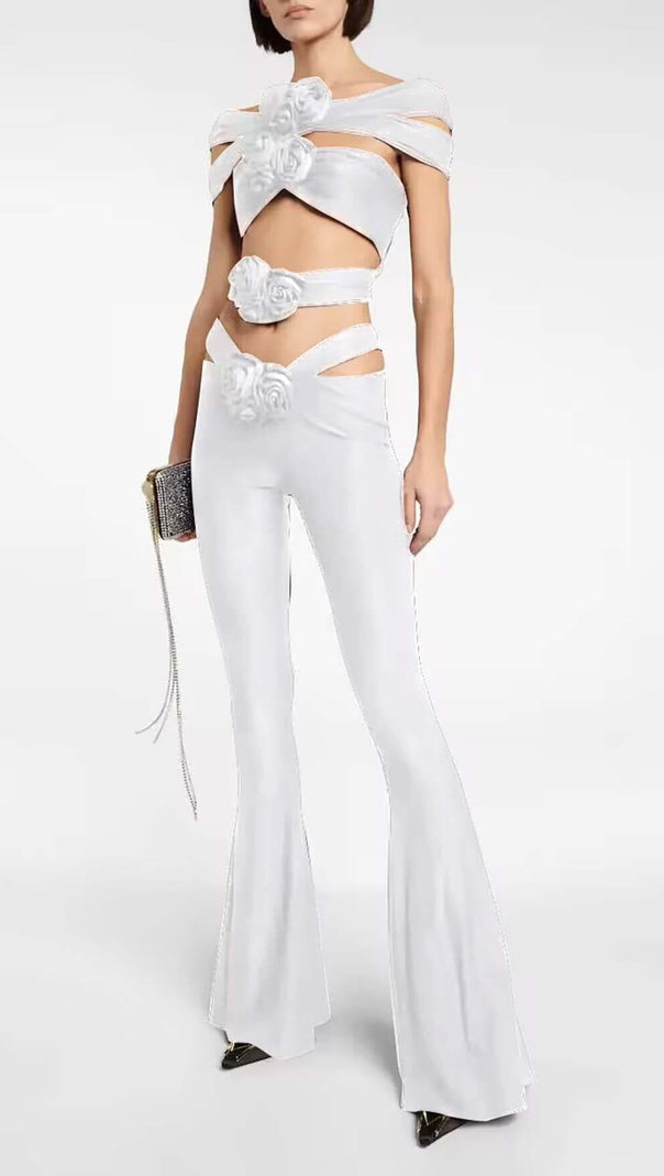 AIIZIE RUCHED CUTOUT FLARED TWO PIECE SET IN WHITE - product image