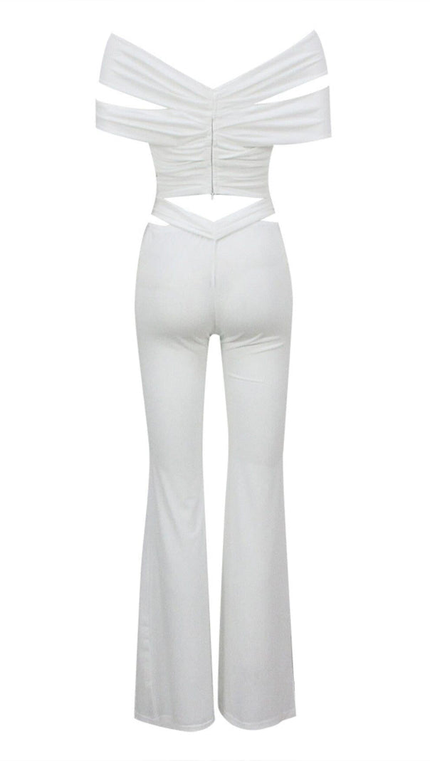 AIIZIE RUCHED CUTOUT FLARED TWO PIECE SET IN WHITE - product image