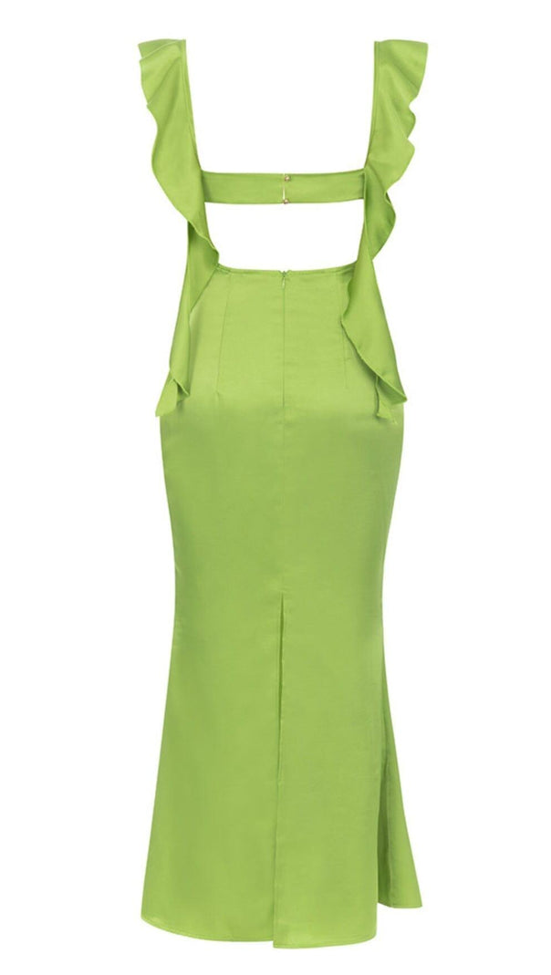 AIIZIE RUCHED SATIN MAXI DRESS IN GREEN - product image