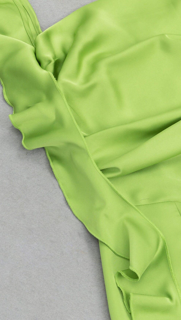 AIIZIE RUCHED SATIN MAXI DRESS IN GREEN - product image