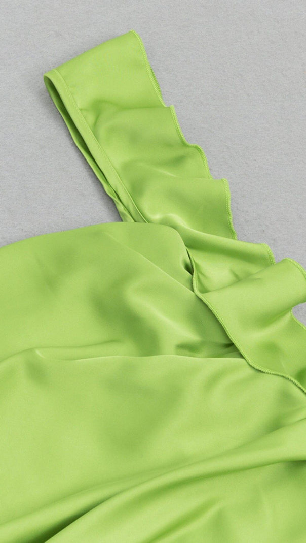 AIIZIE RUCHED SATIN MAXI DRESS IN GREEN - product image