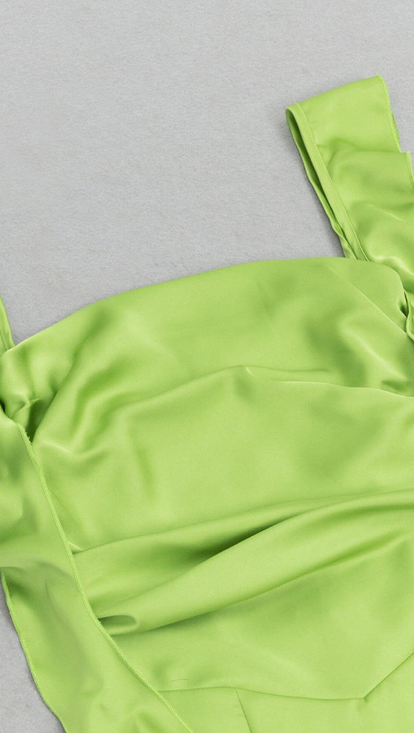 AIIZIE RUCHED SATIN MAXI DRESS IN GREEN - product image